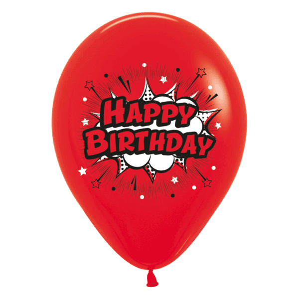 Bio Luftballon Happy Birthday rot 30cm R12HBCOMIC015