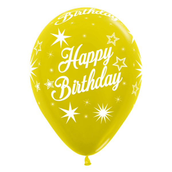 Bio Luftballon Happy Birthday gelb metallic 30cm R12HBSPARK520