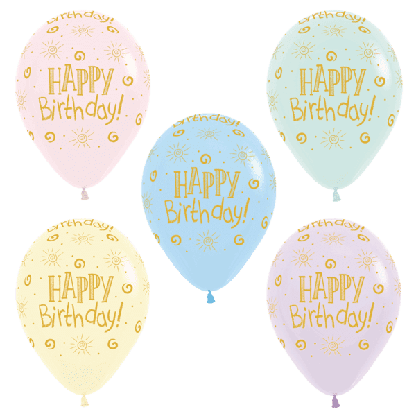 Happy Birthday Luftballons Pastell Farben 30 cm
