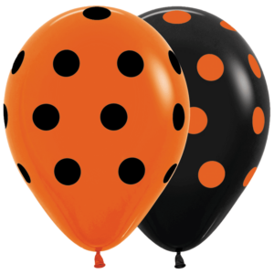 Bioloons Rundballon Orange & Schwarz Polka Dots