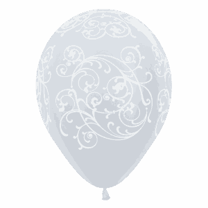Bioloons Rundballon Samt Weiß Ornamente (30cm) – ideal für Dekoration - 100% Naturlatex
