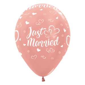 Bioloons Rundballon Roségold Metallic Just Married (30cm) – ideal für Hochzeit - biologisch abbaubar