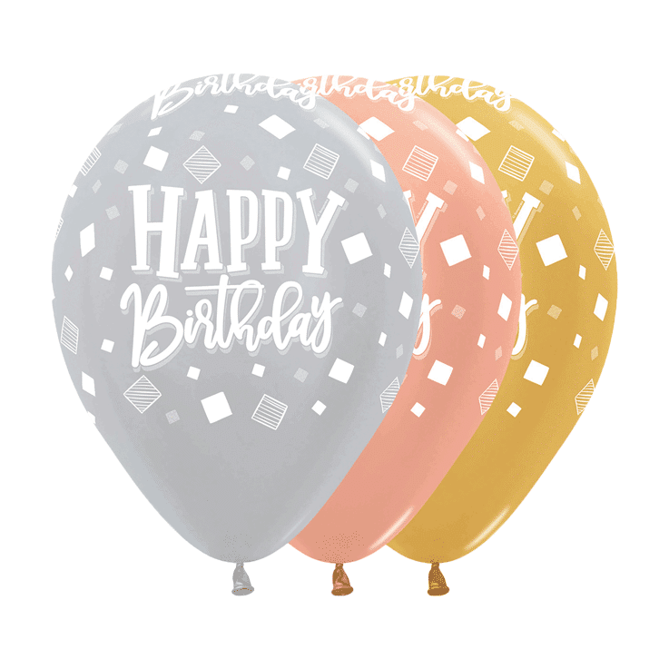Bioloons Rundballon bunt sortiert Happy Birthday
