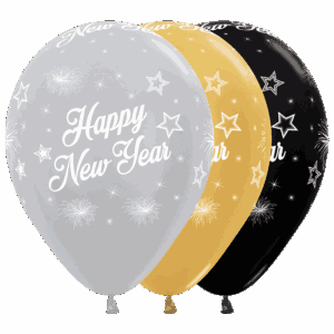Bioloons Rundballon bunt sortiert Happy New Year (30cm) – ideal für Silvester - TÜV-zertifizierte Qualität