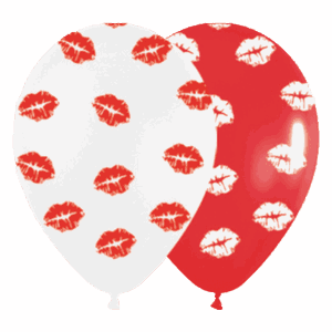 Bioloons Rundballon Weiß & Rot Kussmund (30cm) – ideal für Hochzeit - biologisch abbaubar